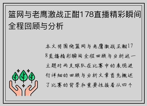 篮网与老鹰激战正酣178直播精彩瞬间全程回顾与分析